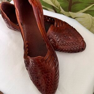 Brown Woven Leather Flats
